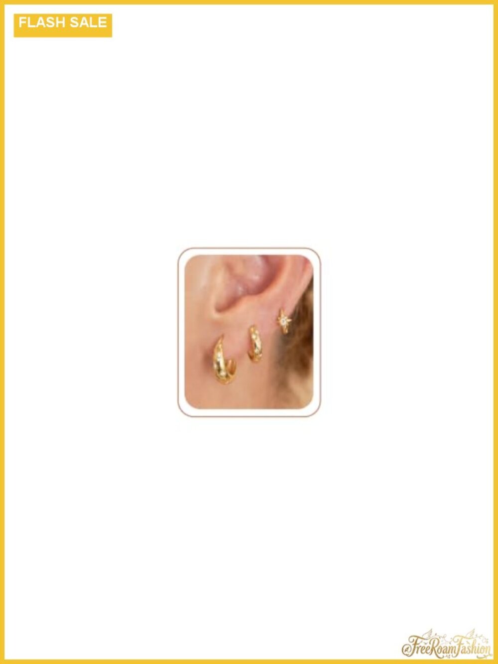 3 Pair Gold Plated Hoop Earring Set Stars Celestial Charm for Women